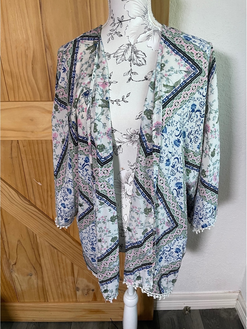 Wishful Park paisley multi colored floral boho tassel cardigan medium